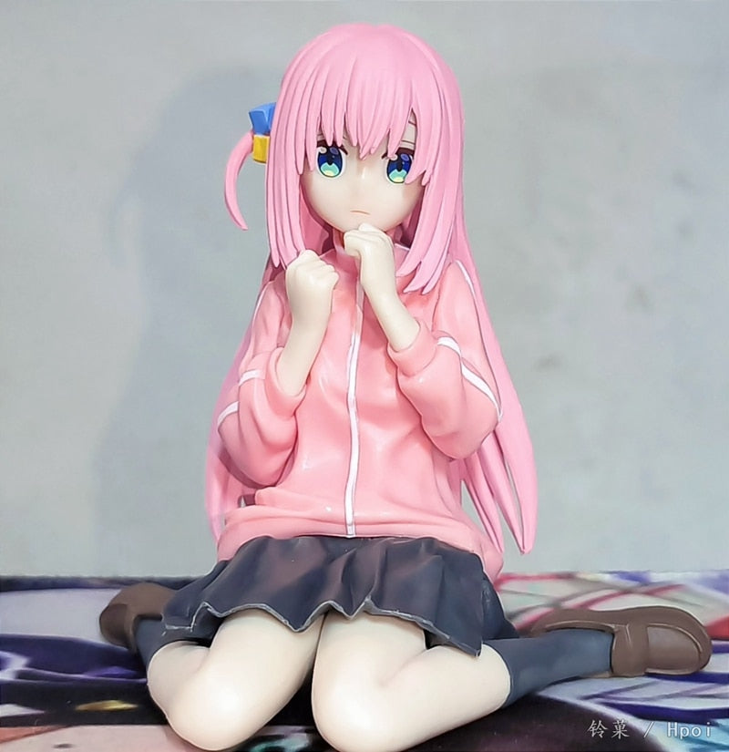 8CM Anime Figure Lonely Rock Goto Doku PVC Sitting Posture Pink Jacket Model Toys Gift Collection Desktop Ornaments