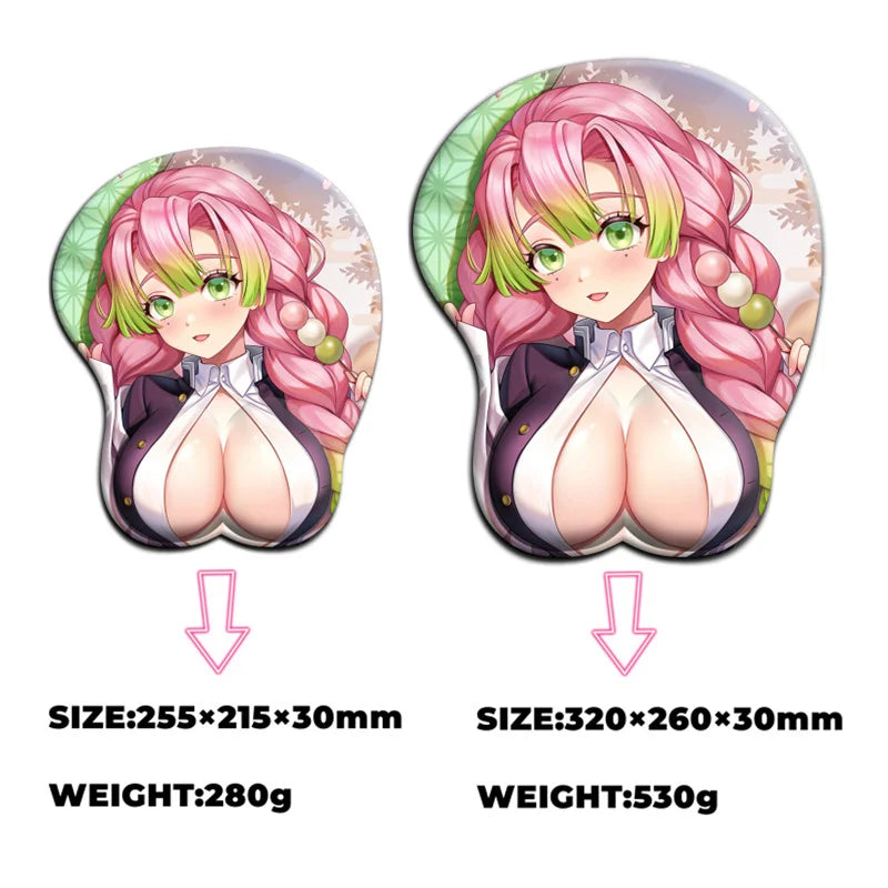 Gamer Anime Sexy Mouse Pad Kimetsu No Yaiba Kanroji Mitsuri Cute Manga Shenhe with Wrist 3D Big Oppai Silicone Gel Mat Mousepad