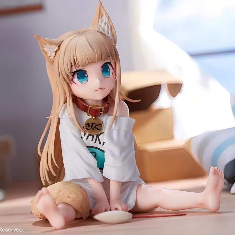 Japanese anime characters Fox Girl 13cm Facial replaceable Sitting Figure Cat Ear Anime Girl Kawaii Model Dolls box-packed