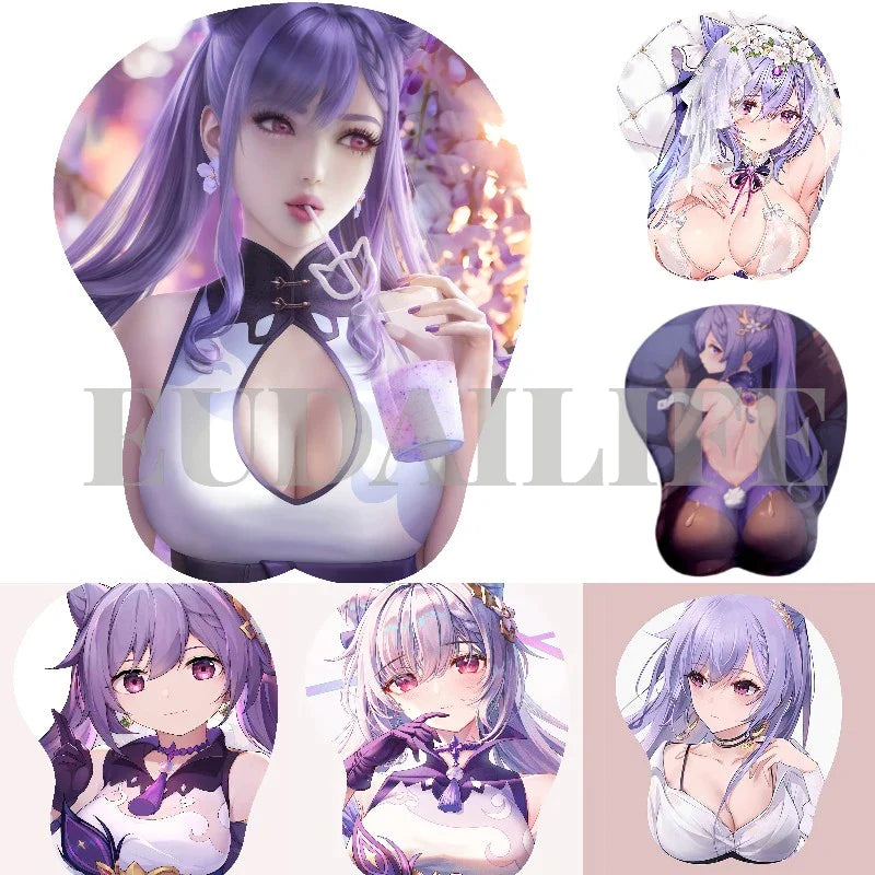 Genshin Impact Keqing Mousepad 3D Hand Wrist Rest Mouse Pad Game Mousepad Silicone Breast Oppai Soft Mouse Mat Office Work Gift