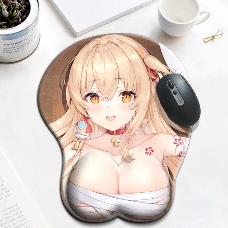 Yoimiya 3D Chest Mousepad Cute Genshin Impact Gaming Figure Anime Mouse Pad with Wrist Rest Kawaii Desk Pad