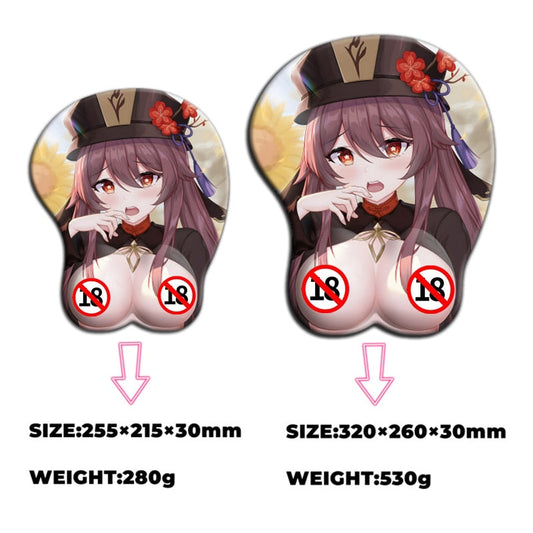 Genshin Impact hutao Sexy 3D Oppai Mouse Pad Big Gamer Anime Cute Wrist Rest Silicone Gel Mat Boobs Mousepad