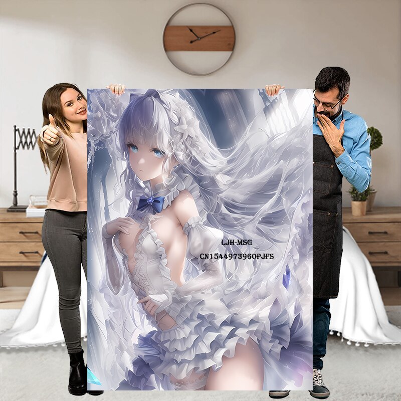 Japanese Anime Girl Blanket Flannel Angel Soft Plush Sofa Bed Throwing Personalized Decorative Otaku Waifu Gift for Bed Decor