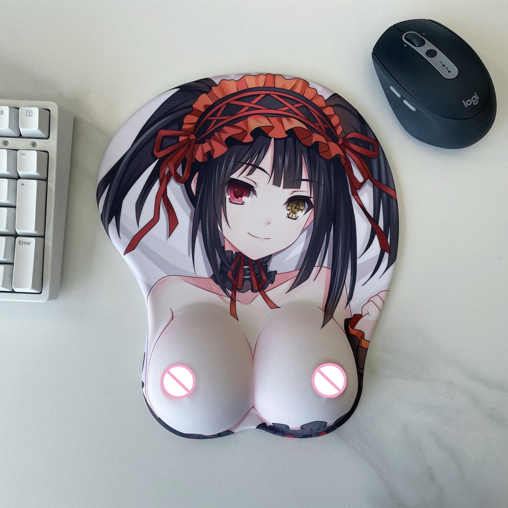 Hentai Mousepad Date A Live Kurumi Tokisaki Bulging nipples Anime Sexy Oppai Aldult 3D Mouse Pad with Silicone Gel Wrist Rest