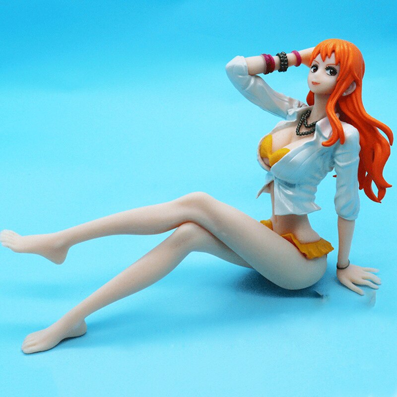 Anime One Pieces Action Figures Nami Hancock Sexy Swimsuit Sitting Kawaii Girl PVC Japanese Cartoon Figure Model 14cm Toys Doll