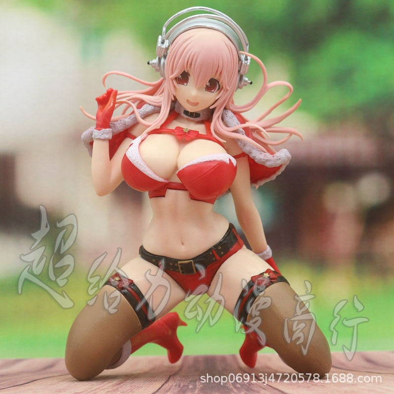 17.5CM Japanese Anime Sexy Girl Super Sonico Kneeling Christmas Ver PVC Action Figures Adult Collection Model Toy 18+ Doll Gifts