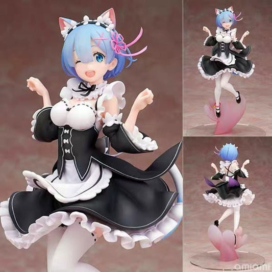 25cm Maid Blue Hair Cat ears Cute girl skirt Anime Girl Figure Action Figure Adult Collectible Model Doll