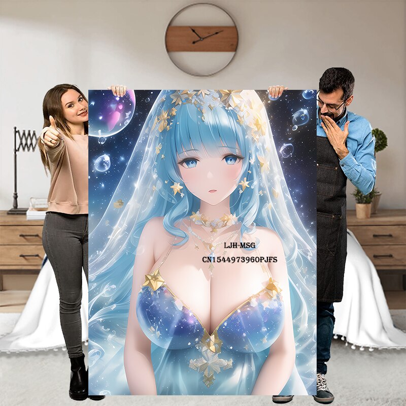 Japanese Anime Kawaii Girl Blanket Flannel Soft Plush Sofa Bed Throwing Personalized Decorative Otaku Waifu Gift for Bed Decor