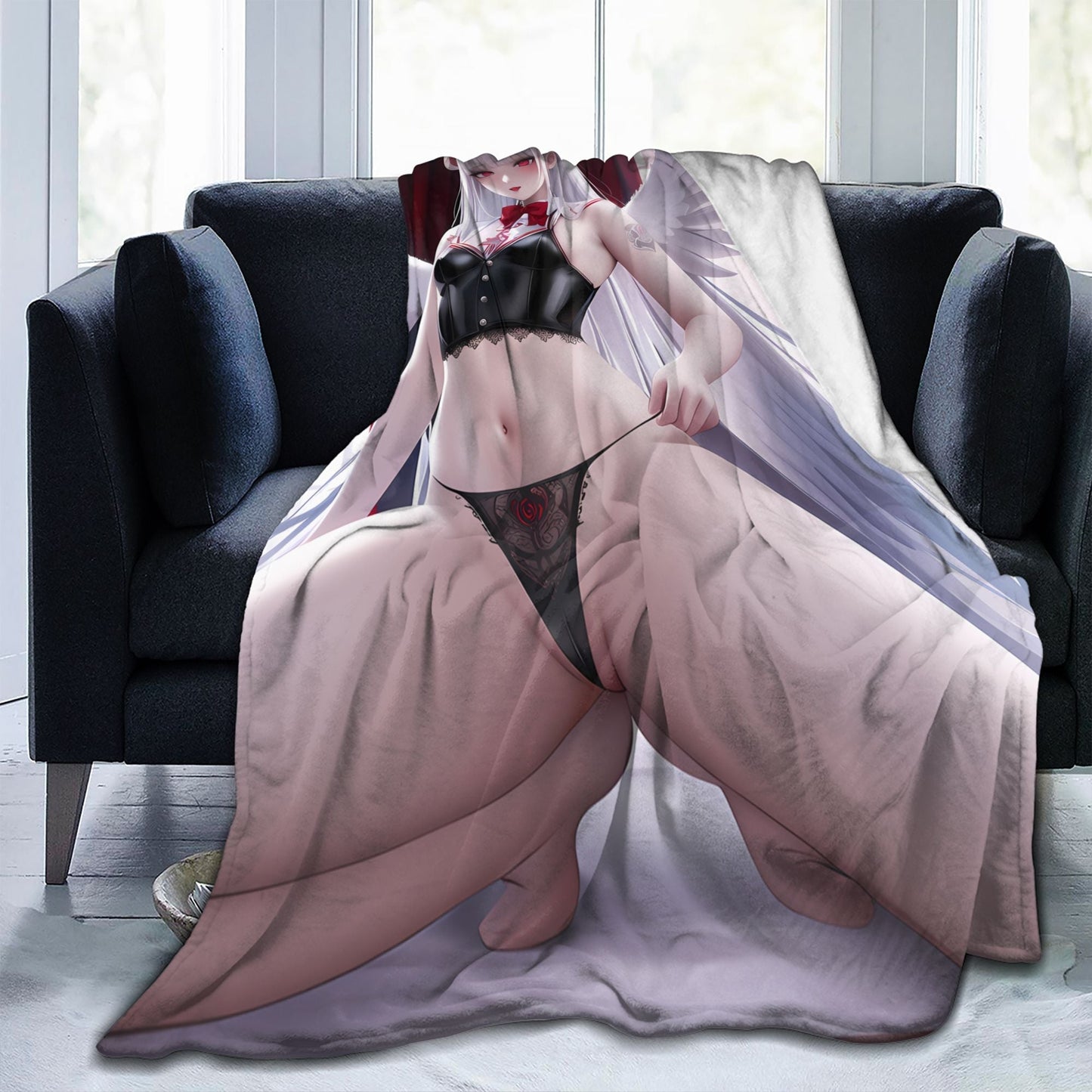 Japanese Anime Girl Blanket Flannel Angel Soft Plush Sofa Bed Throwing Personalized Decorative Otaku Waifu Gift for Bed Decor