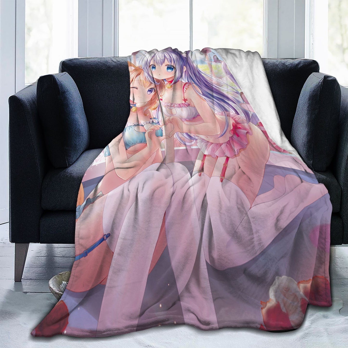 Japanese Hot Anime Cute Girl Modern Blanket Flannel Soft Plush Sofa Bed Throwing Cartoon Blankets Otaku Waifu Gift for Bed Decor
