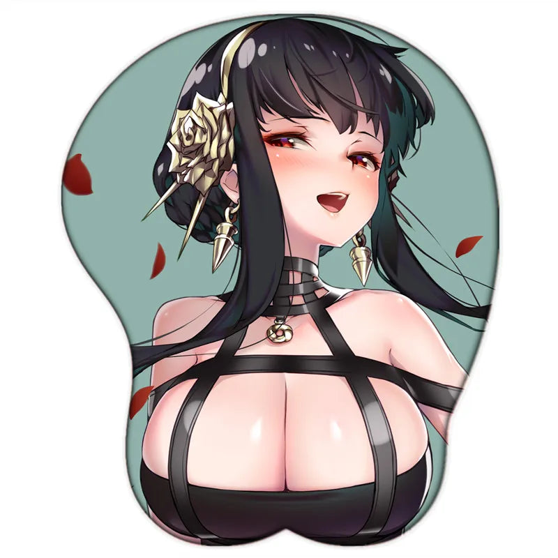 Sexy 3D Breast Mouse Pad Rose Elegant Lady Yor Forger SPY×FAMILY Soft Silicone Big Opaii Mousepad with Wrist Rest Desk Pad