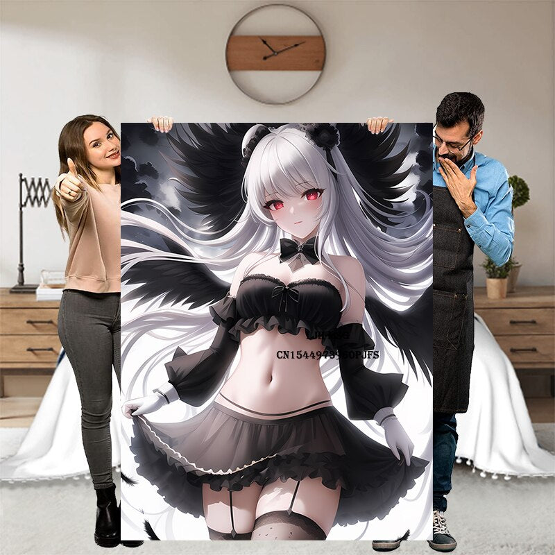 Japanese Anime Girl Blanket Flannel Angel Soft Plush Sofa Bed Throwing Personalized Decorative Otaku Waifu Gift for Bed Decor