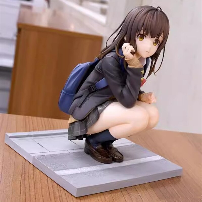 Anime Hige Wo Soru. Soshite Joshikousei Wo Hirou Figure School Uniform Knapsack Ogiwara Sayu Squatting Action Figure Model Toys