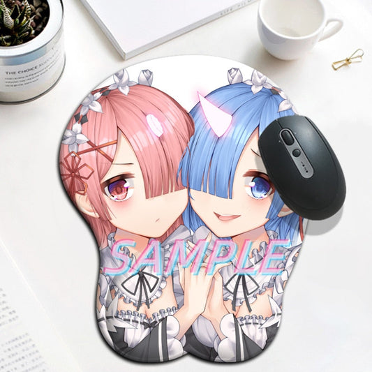 Rem x Ram Sexy Mouse Pad Anime Re Zero Kawaii Manga with Wrist 3D Big Oppai Silicone Gel Mat Mousepad Gamer