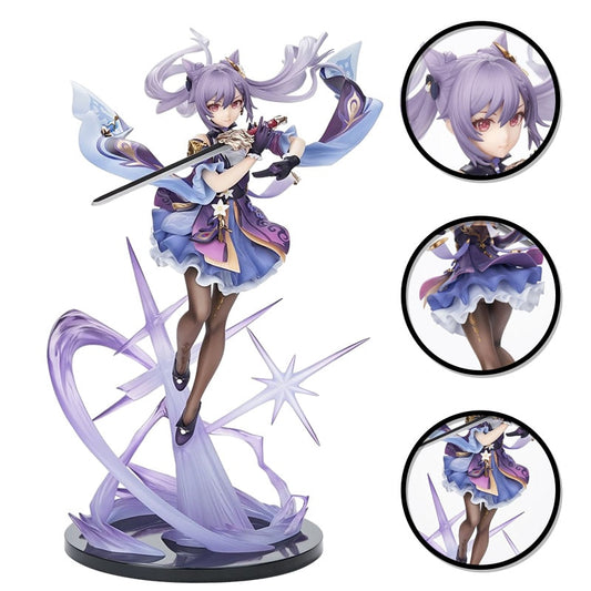 25CM Anime Figure Genshin Impact Keqing Shenhe Hu Tao Xiao Standing Sword Model PVC Peripheral Collection Small Sculpture