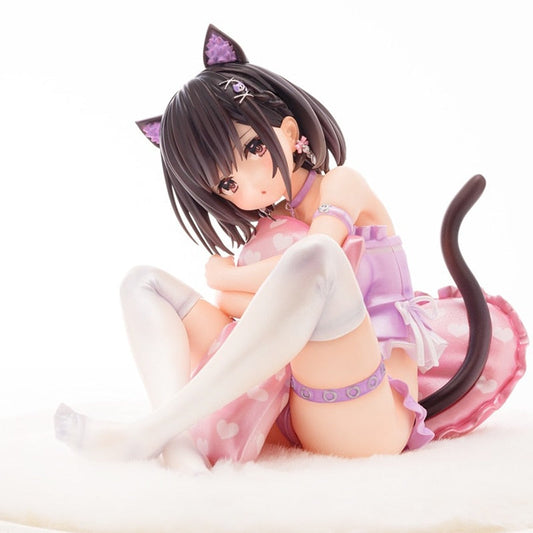 14CM Japan Anime Figure Ayaka sauce Sexy Cat Ear Girl Sitting Kawaii Beautiful Girl Model PVC Collection Static Toys Doll