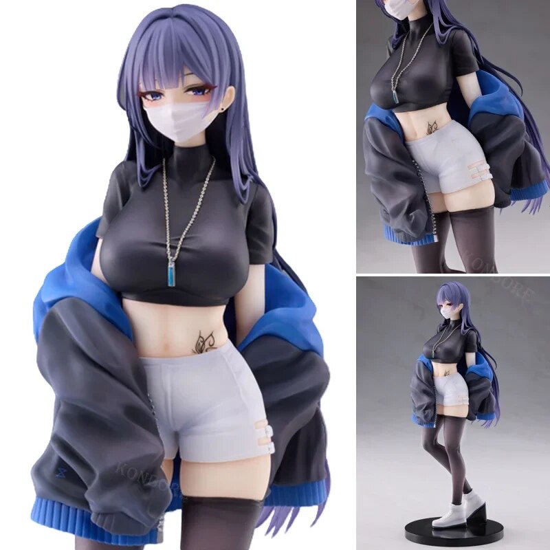 25cm Masked Girl Yuna illustration by Biya Anime Figure Guitar Sisters Action Figure Adult Sexy Girl Collectible Model Doll Toys