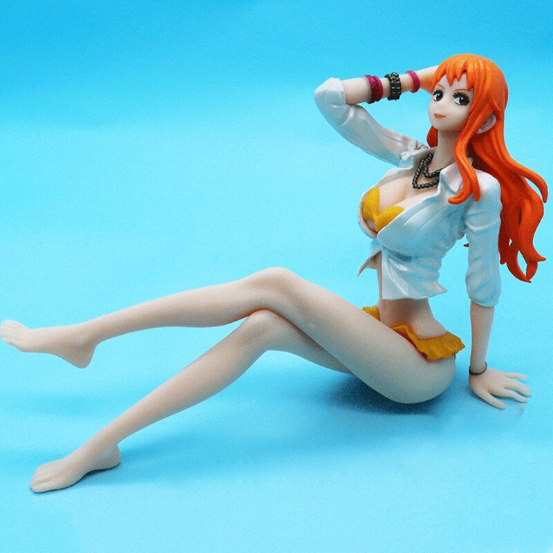 Anime One Pieces Action Figures Nami Hancock Sexy Swimsuit Sitting Kawaii Girl PVC Japanese Cartoon Figure Model 14cm Toys Doll