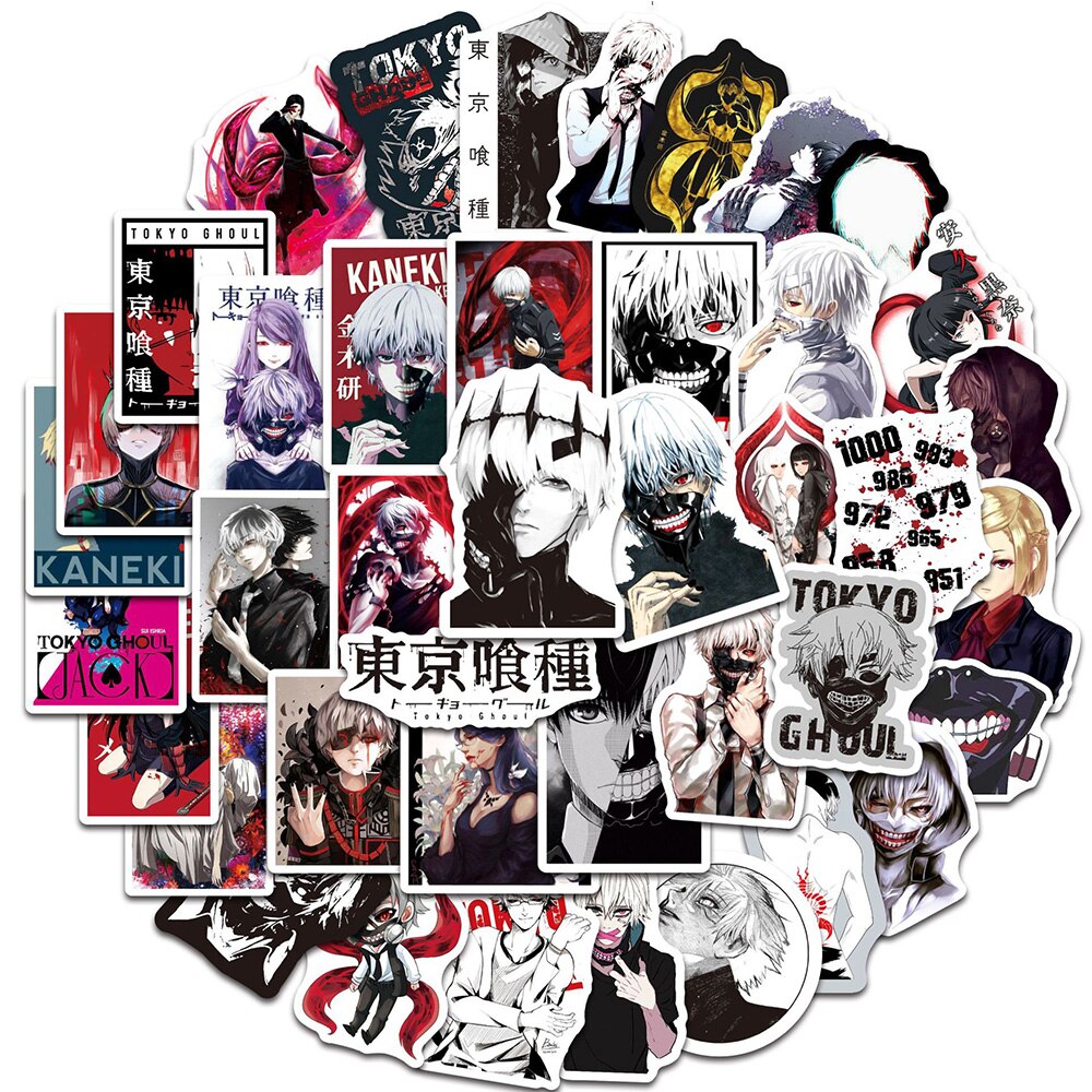 50pcs Anime Tokyo Ghoul Stickers |Kaneki stickers for Laptop Skateboard Car Waterproof Cool Stickers