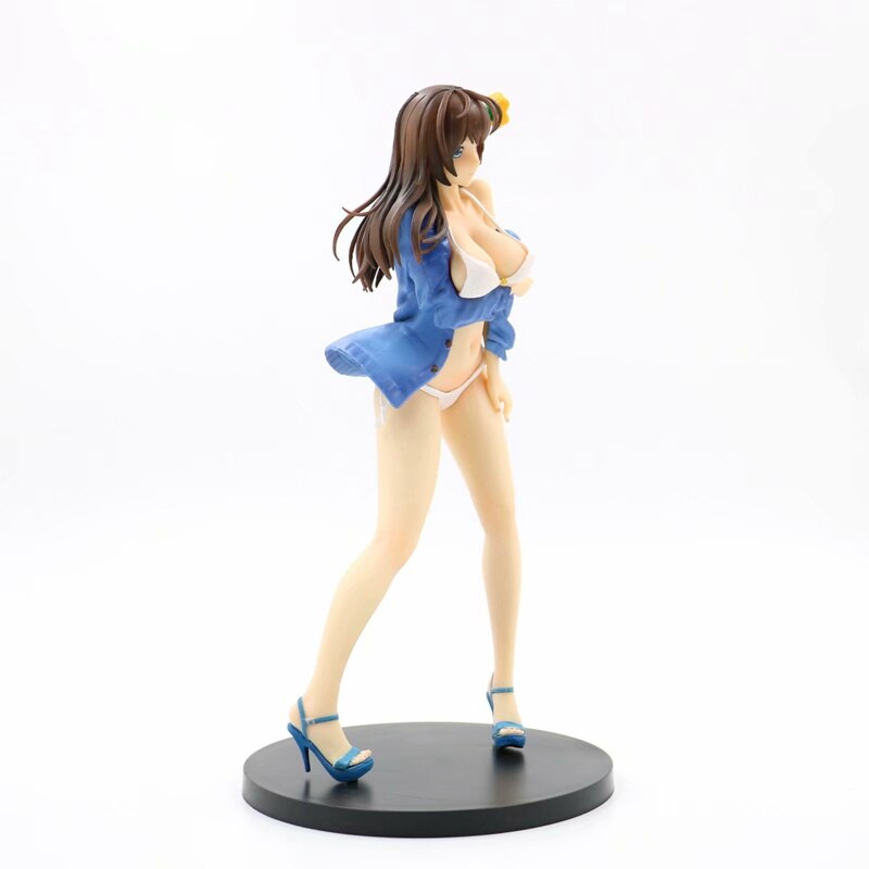 25CM Black Ship Raiding Girl Anime Figure Iraq Black Sound Sexy White Swimsuit Girl Standing Model PVC Adult Series Decoration