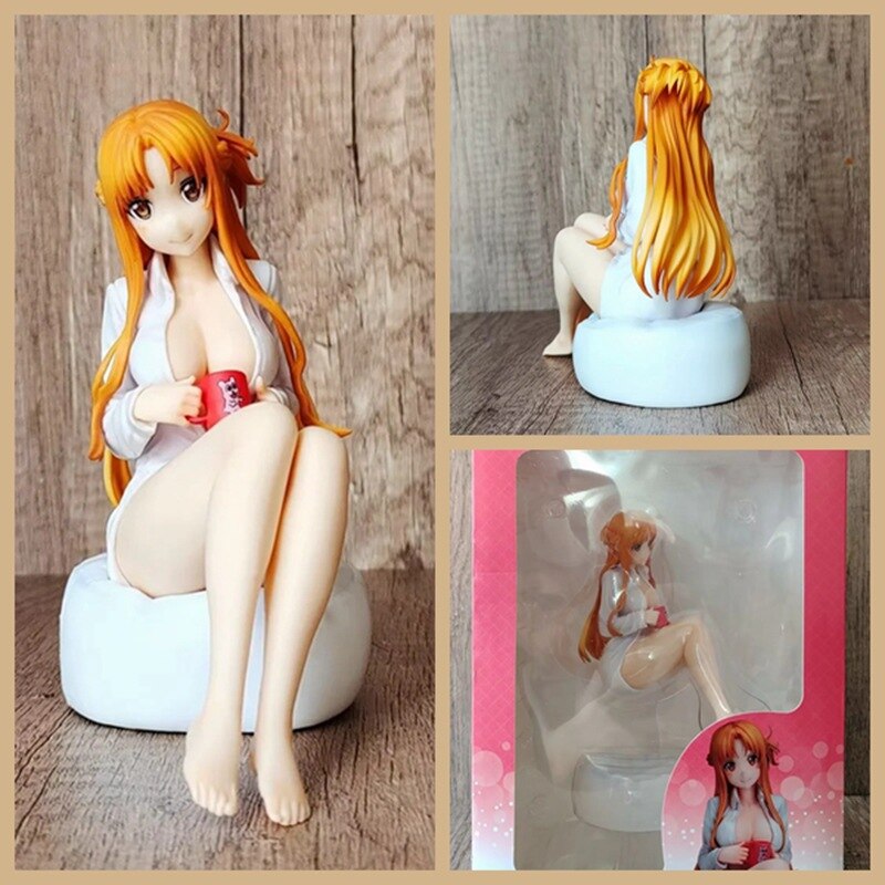 Anime Sword Art Online Yuuki Asuna Figure 16cm PVC Sexy Y-shirt Version Sitting Posture Model Toy Doll Collect Ornaments Gift