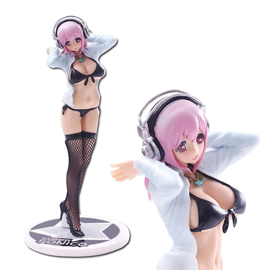 23CM Japanese Anime SUPERSONICO Figure Sexy Swimsuit Sonico Black Silk Standing Removable Model PVC Doll Collection Static Toys