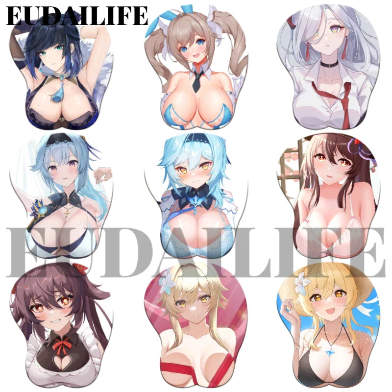 Shenhe Lumine Hutao Yelan 3D Hand Wrist Rest Mouse Pad Genshin Impact Mousepad Silicone Breast Oppai Soft Mouse Mat Office Work