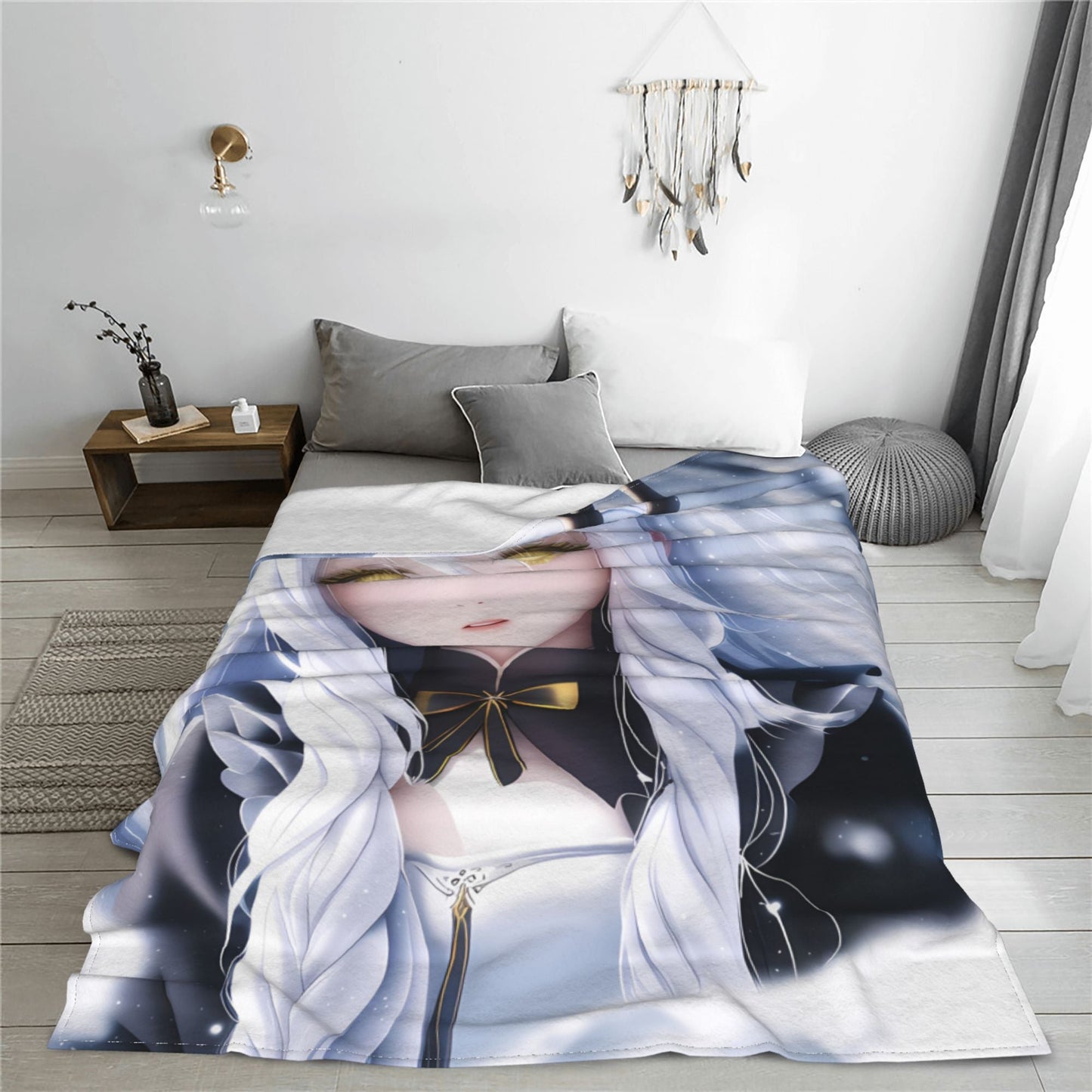 Japanese Anime Kawaii Girl Blanket Flannel Soft Plush Sofa Bed Throwing Personalized Decorative Otaku Waifu Gift for Bed Decor