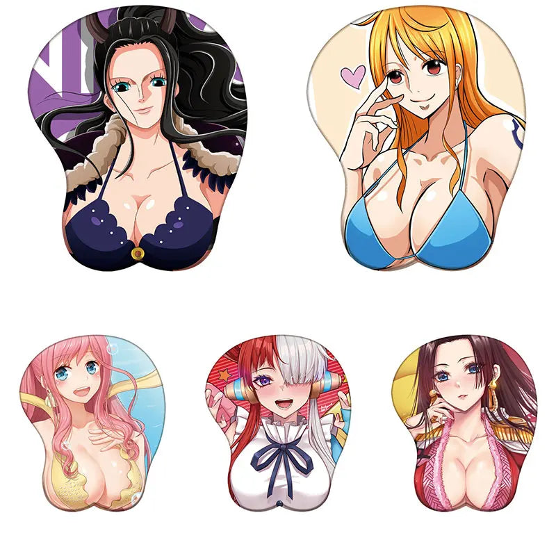 Anime One Piece 3D Wrist Support Mouse Pad Nami Robin Uta Hancock Yamato Silicone Mousepad Sexy Chest 3D Wrist Rest Mouse Mat