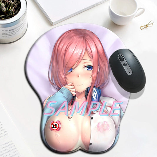 Nakano Miku Sexy Girl Big oppaii 3D Mouse Pad with Wrist Rest Silicone Over Watch Gaming Mousepad Anime Desk Mat