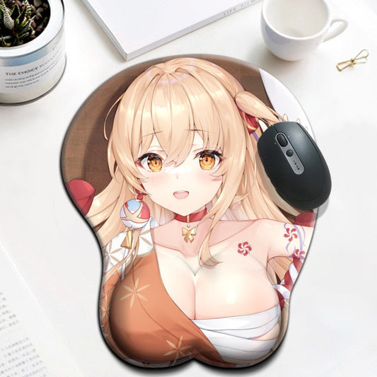 Yoimiya 3D Chest Mousepad Cute Genshin Impact Gaming Figure Anime Mouse Pad with Wrist Rest