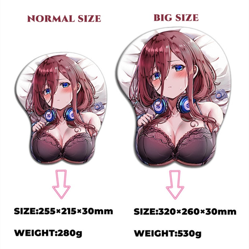 Nakano Miku Sexy Girl Big oppaii 3D Mouse Pad with Wrist Rest Silicone Over Watch Gaming Mousepad Anime Desk Mat