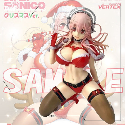 17.5CM Japanese Anime Sexy Girl Super Sonico Kneeling Christmas Ver PVC Action Figures Adult Collection Model Toy 18+ Doll Gifts