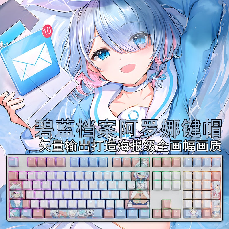 108 Keys/set Blue Archive Arona Backlik Keycap PBT 5 Sides Dye Subbed Keycaps Cartoon Anime Gaming Key Caps For ANSI Layout