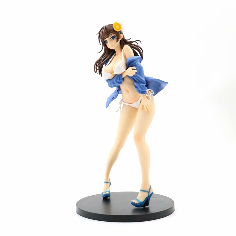 25CM Black Ship Raiding Girl Anime Figure Iraq Black Sound Sexy White Swimsuit Girl Standing Model PVC Adult Series Decoration