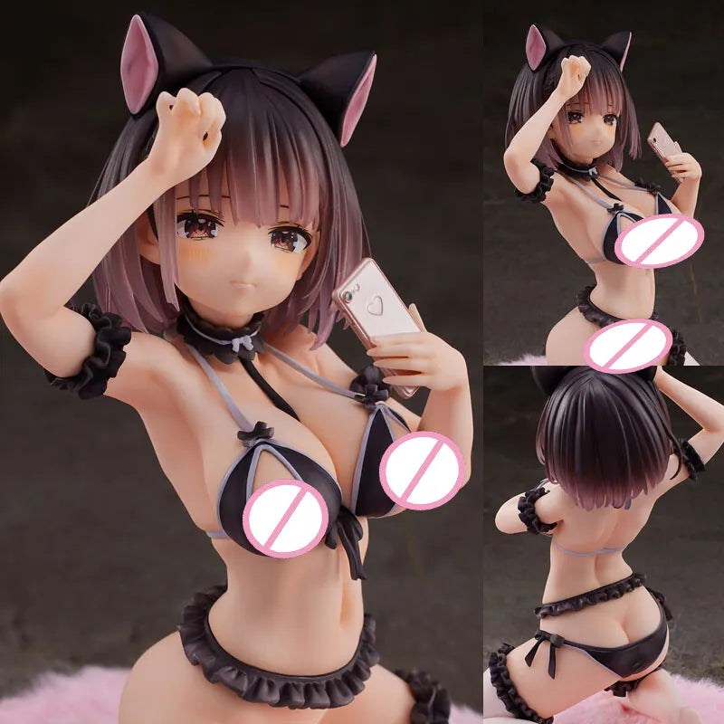 14cm Pink Charm Gaou Posing in Front of a Mirror Ayaka chan Kawaii Cat Girl PVC Action Figure Collection hentai Model Doll gifts