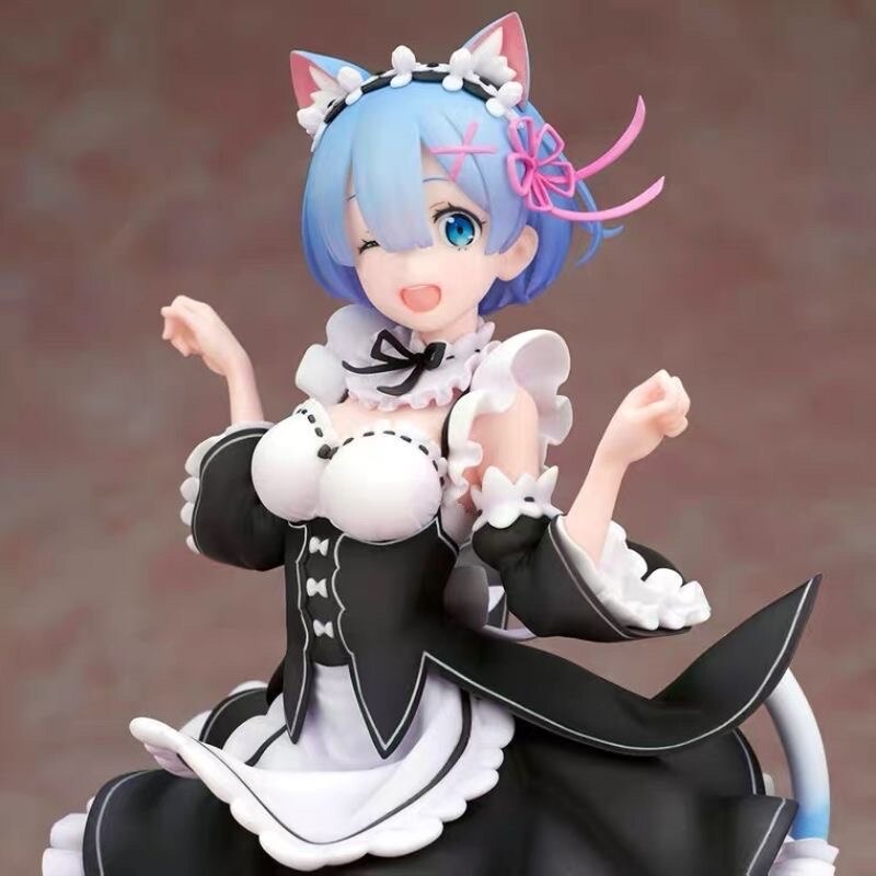 25cm Maid Blue Hair Cat ears Cute girl skirt Anime Girl Figure Action Figure Adult Collectible Model Doll