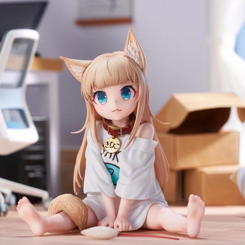 Japanese anime characters Fox Girl 13cm Facial replaceable Sitting Figure Cat Ear Anime Girl Kawaii Model Dolls box-packed