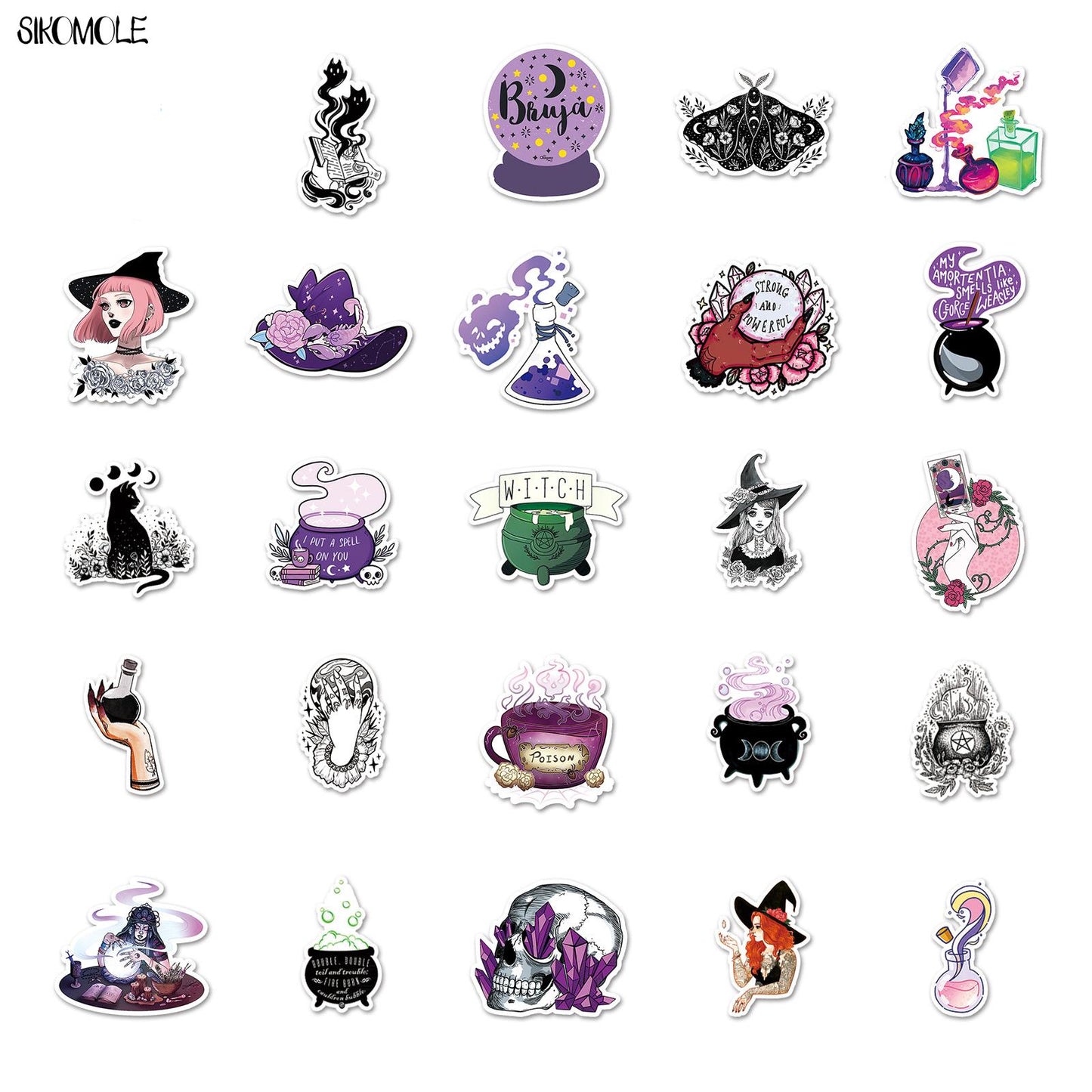 50PCS Cute Witch Stickers | Apothecary Witch Graffiti Stickers  |Goth Stickers | DIY Laptop Luggage Skateboard Decal Sticker