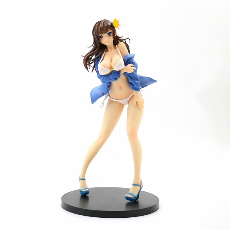 25CM Black Ship Raiding Girl Anime Figure Iraq Black Sound Sexy White Swimsuit Girl Standing Model PVC Adult Series Decoration