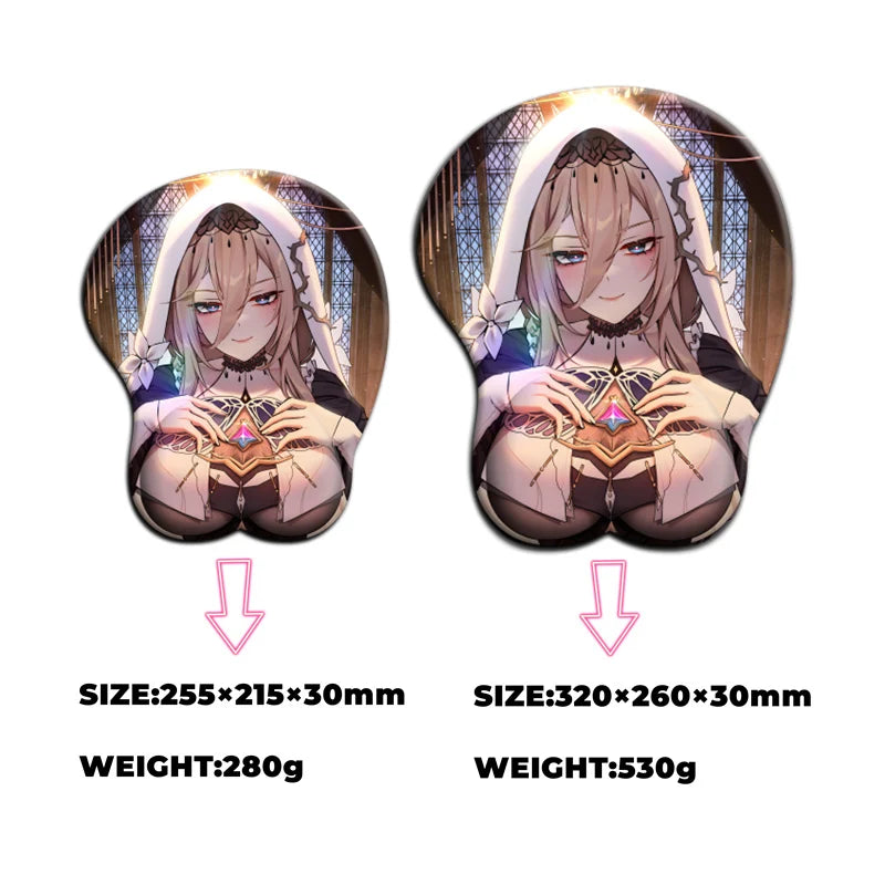 Honkai Impact Aponia Nun Girl Sexy Big Boobs Mouse Pad Gamer Anime Cute Wrist Rest 3D Oppai Silicone Gel Mat Mousepad