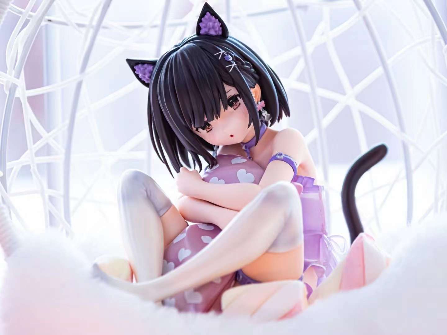 14CM Japan Anime Figure Ayaka sauce Sexy Cat Ear Girl Sitting Kawaii Beautiful Girl Model PVC Collection Static Toys Doll