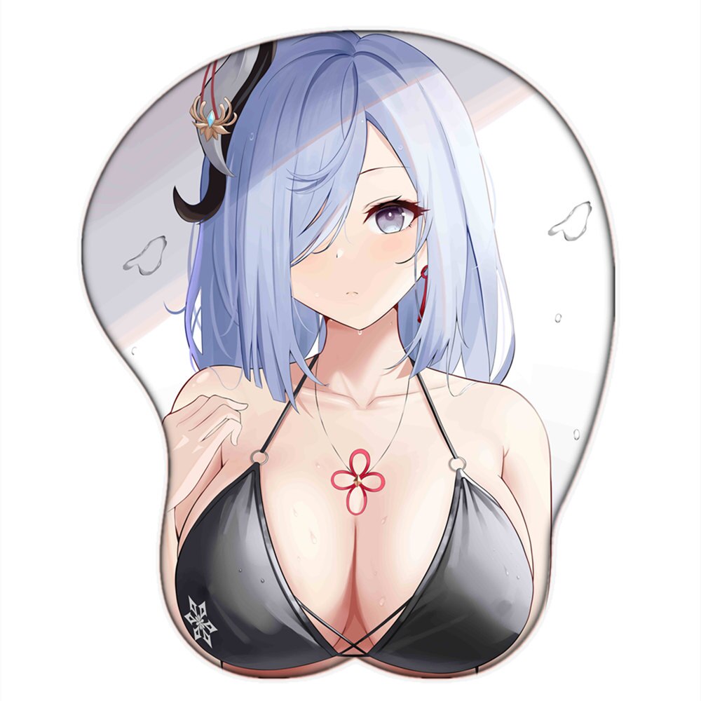 Gaming Genshin Impact Shenhe Eula Swimsuit Anime Girl Big Oppai Breast 3D Mouse Pad Mat with Wrist Rest Soft Silicone