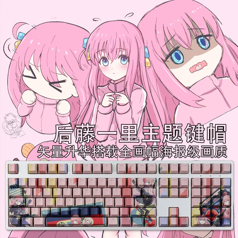 108 Keys BOCCHI THE ROCK Hitori Gotoh Backlit Keycap PBT 5 Sides Dye Subbed Keycaps Cartoon Anime Gaming Key Caps