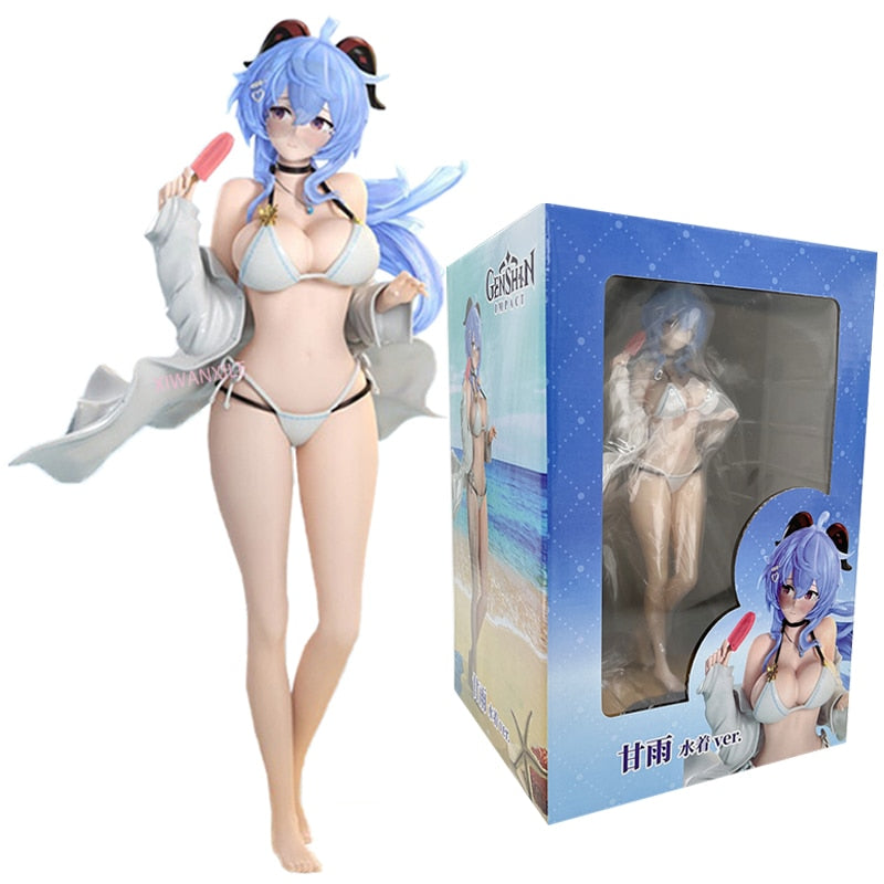 25cm Genshin Impact Ganyu Sexy Anime Figure Ganyu Swimsuit Action Figure Hu Tao/Paimon/Klee Figurine Collectible Model Doll Toys