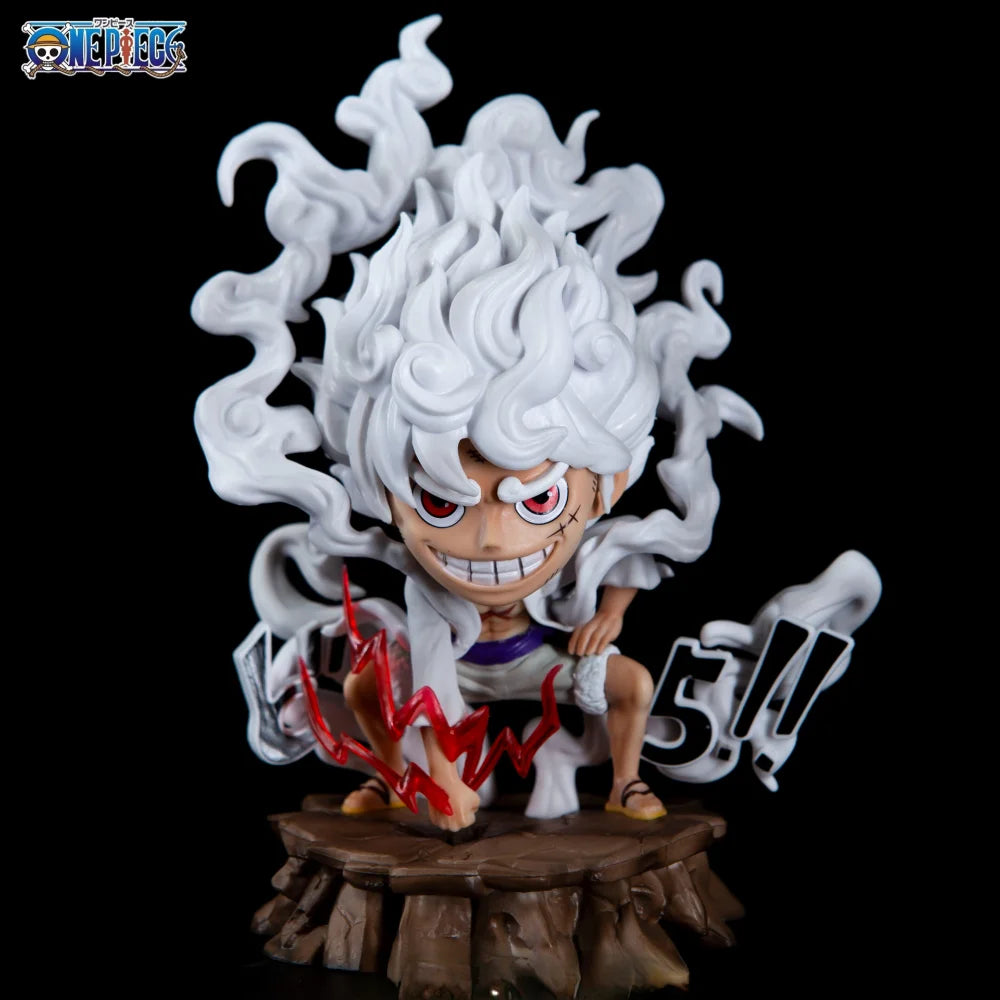 Anime One Piece Luffy Gear 5 Figurine Q Version Sun God Nikka Squatting Scene 16cm PVC Action Figures Model Toys for Boys Gifts