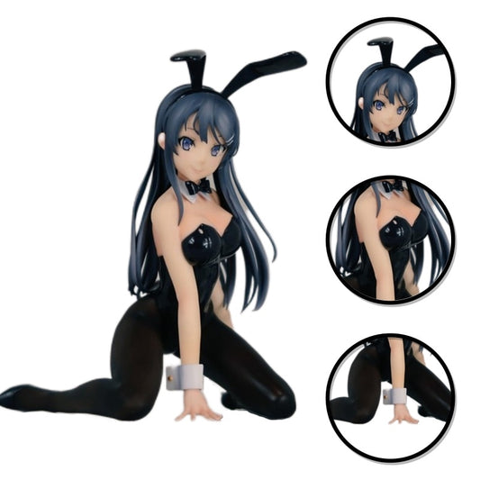 Sakurajima Mai Anime Figure Sexy Bunny Girl Black Silk Detachable Model Toy Kneeling Posture Doll Gift Collect Ornaments