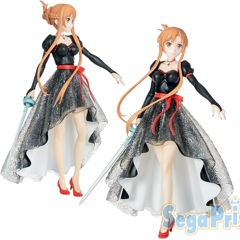 22CM Anime Sword Art Online Yuuki Asuna Black Dress PVC Figure Model Kid Toys Gift Kirigaya Kazuto Collect Ornaments