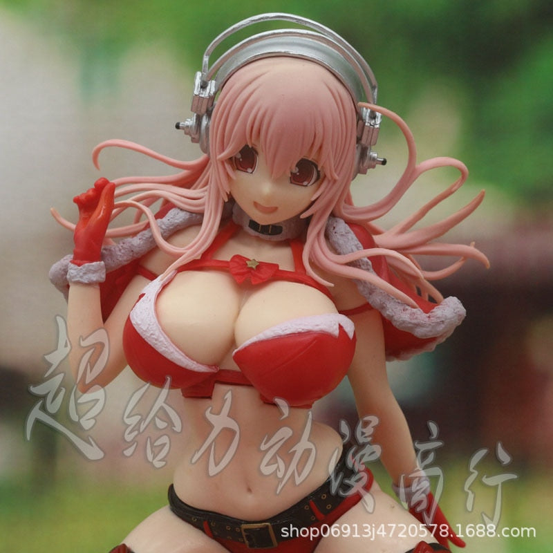 17.5CM Japanese Anime Sexy Girl Super Sonico Kneeling Christmas Ver PVC Action Figures Adult Collection Model Toy 18+ Doll Gifts