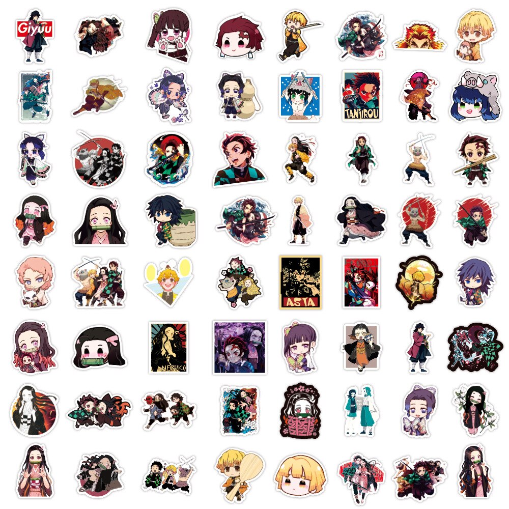 100pcs Cute Anime Demon Slayer Stickers Phone Case Fridge Kawaii Figures Vinyl Decals Kimetsu No Yaiba Sticker Toy Kids Gift